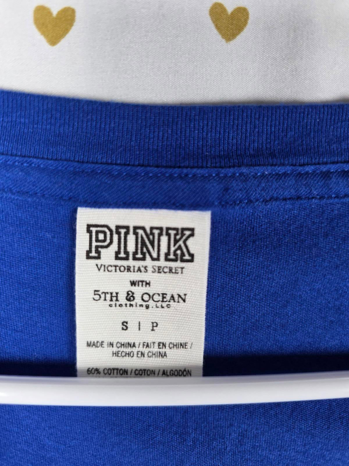 Victorias Secret PINK V neck blue Texas Rangers MLB tee shirt SMALL