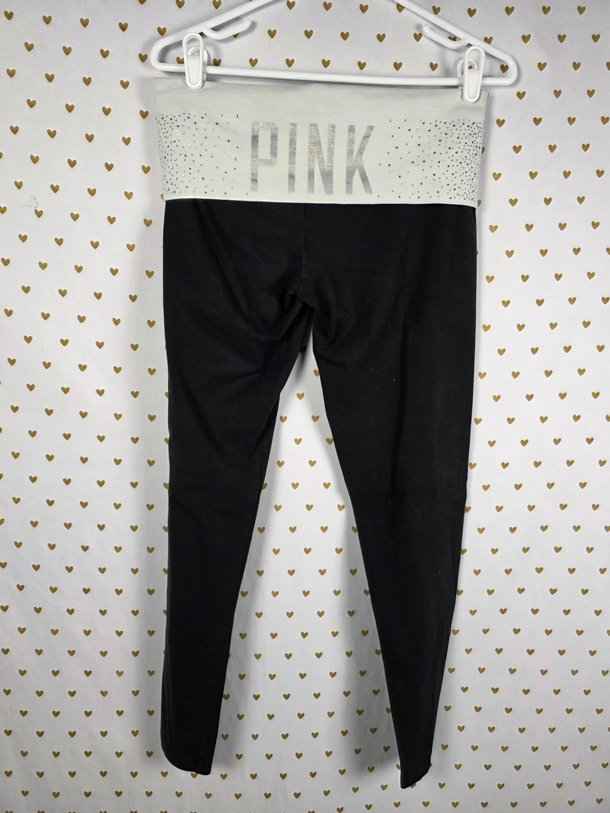 Victorias Secret PINK Y2K BLING Foldover Yoga Pants MEDIUM Leggings Rhinestone