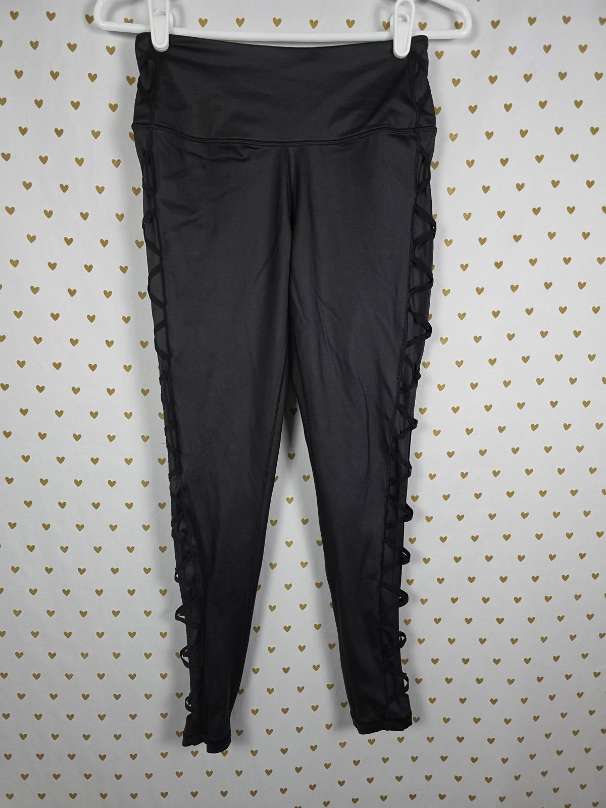 Victorias Secret SPORT Black Wet Look Yoga Active Pants Leggings SMALL