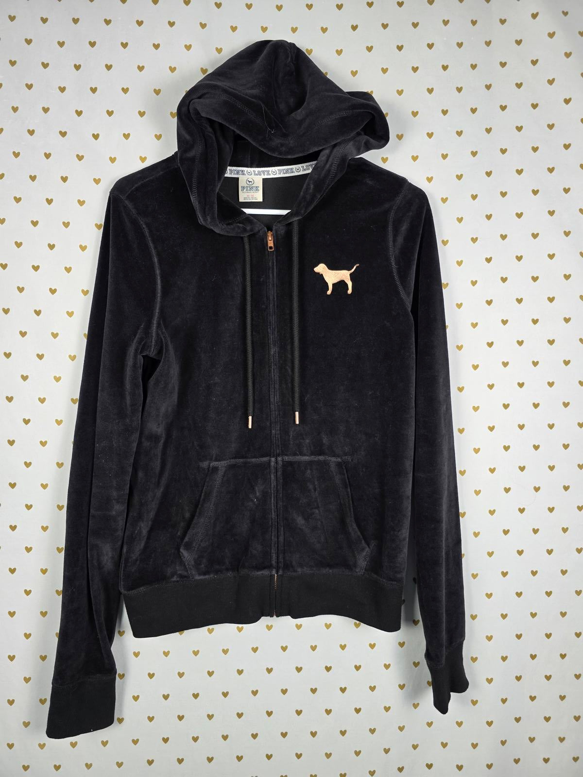 Victorias Secret Pink GOLD Velour Snake Print Bling Full Zip VTG Y2k Hoodie MED