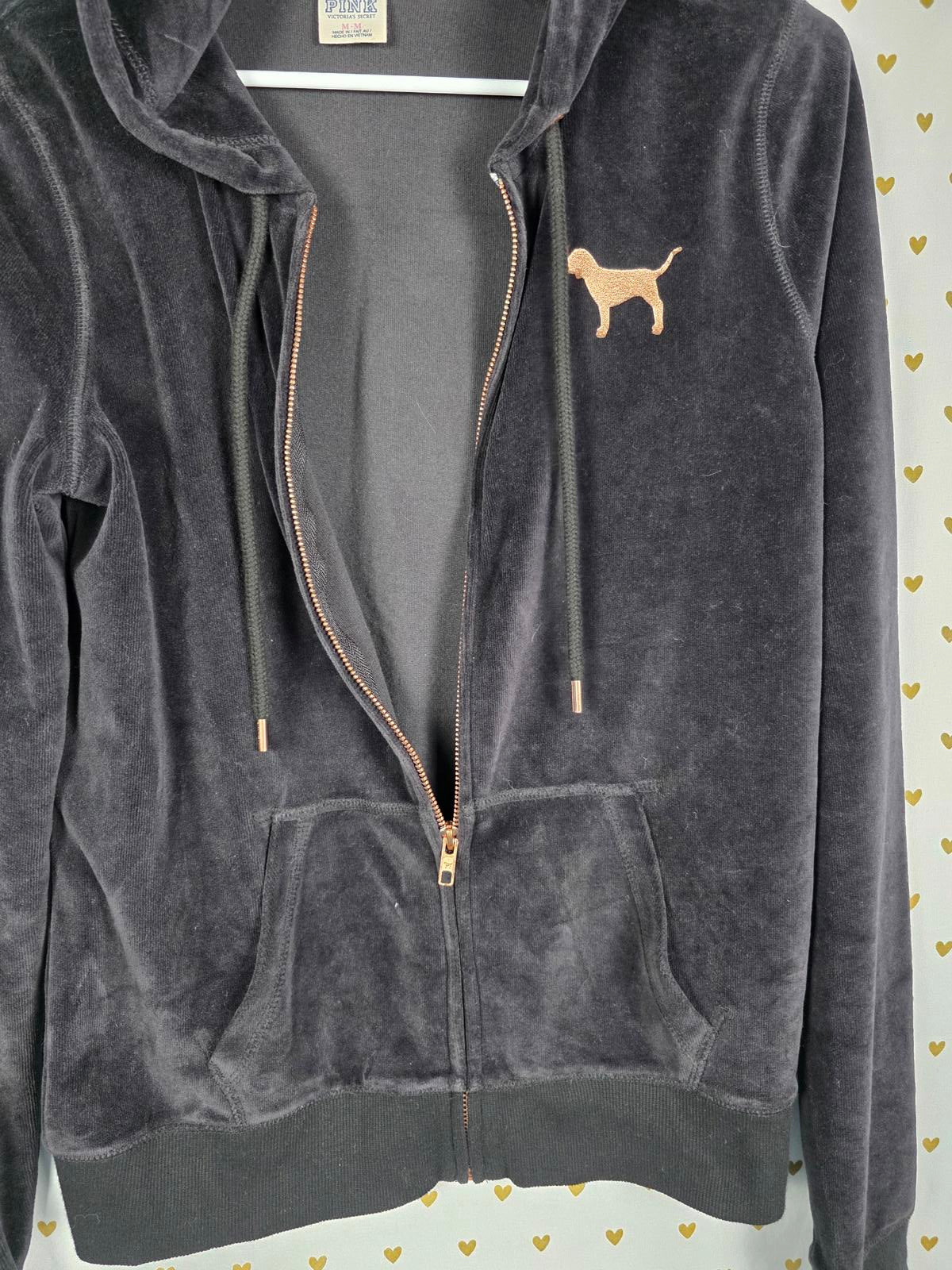 Victorias Secret Pink GOLD Velour Snake Print Bling Full Zip VTG Y2k Hoodie MED