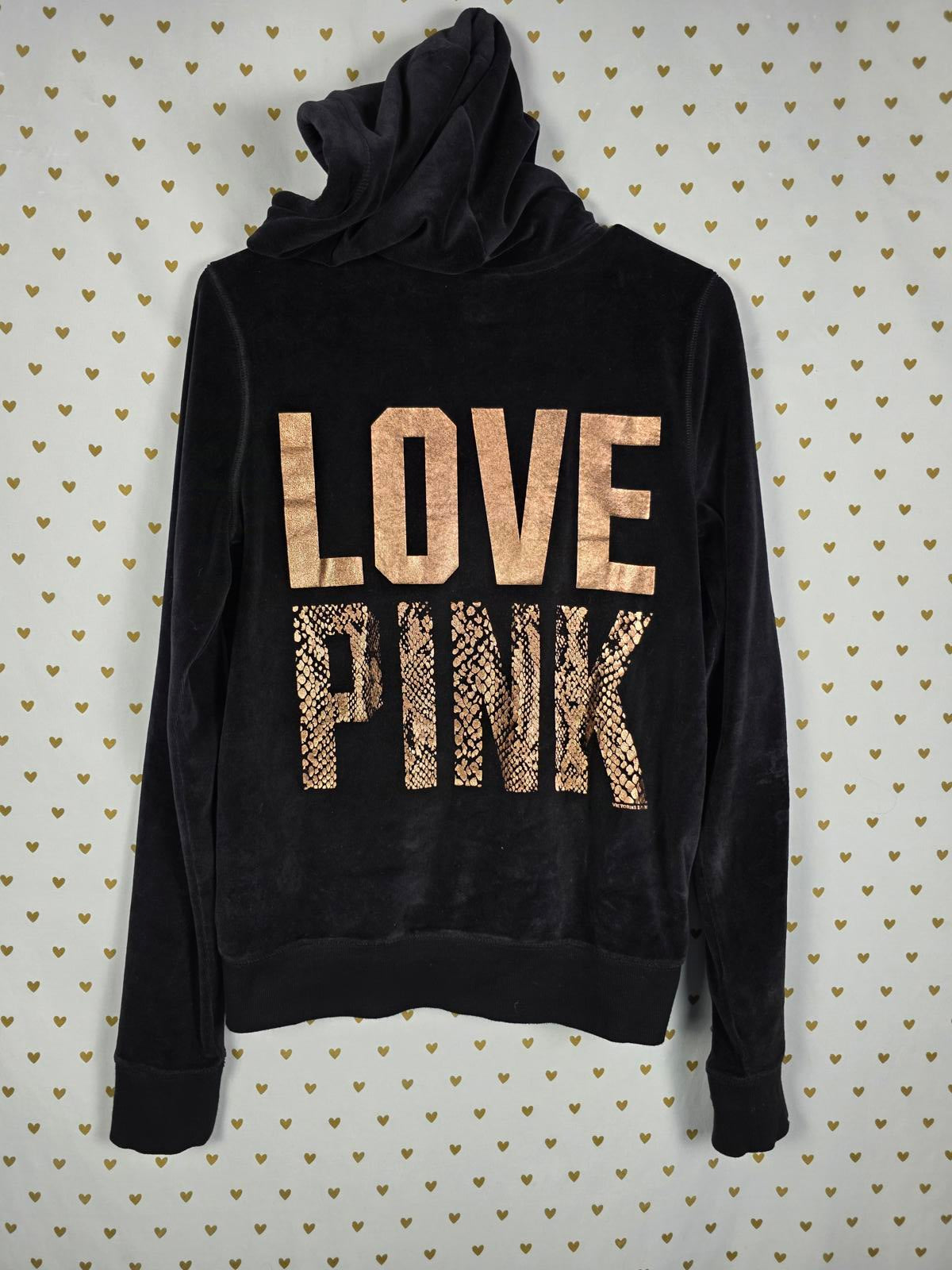 Victorias Secret Pink GOLD Velour Snake Print Bling Full Zip VTG Y2k Hoodie MED