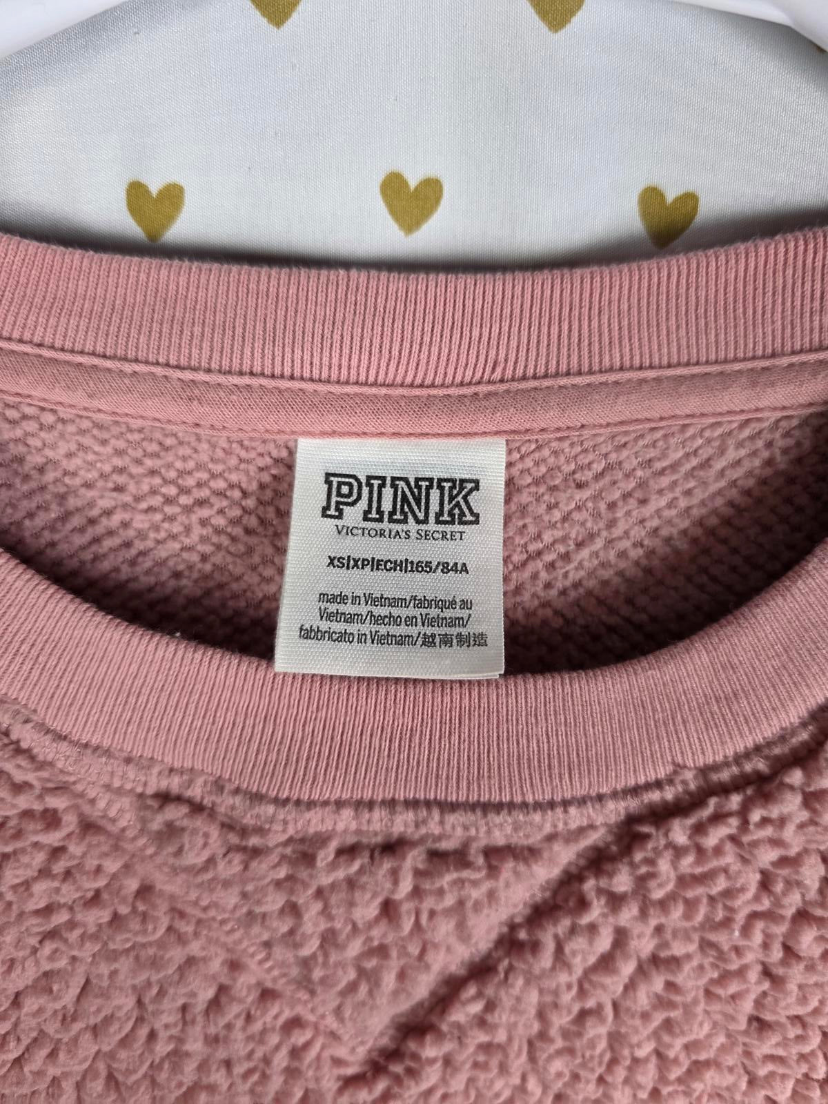 Victorias Secret Pink Fuzzy Sherpa Fleece Boucle Warm Sweater Shirt XS Oversized