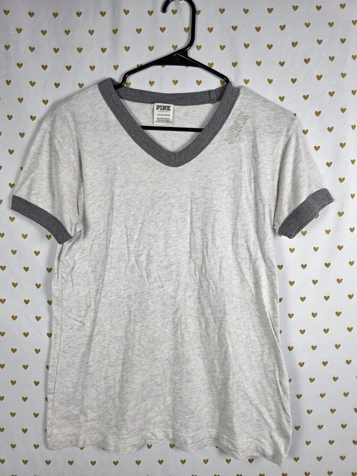 Victorias Secret PINK GOLD BLING sequined RINGER tee shirt SMALL