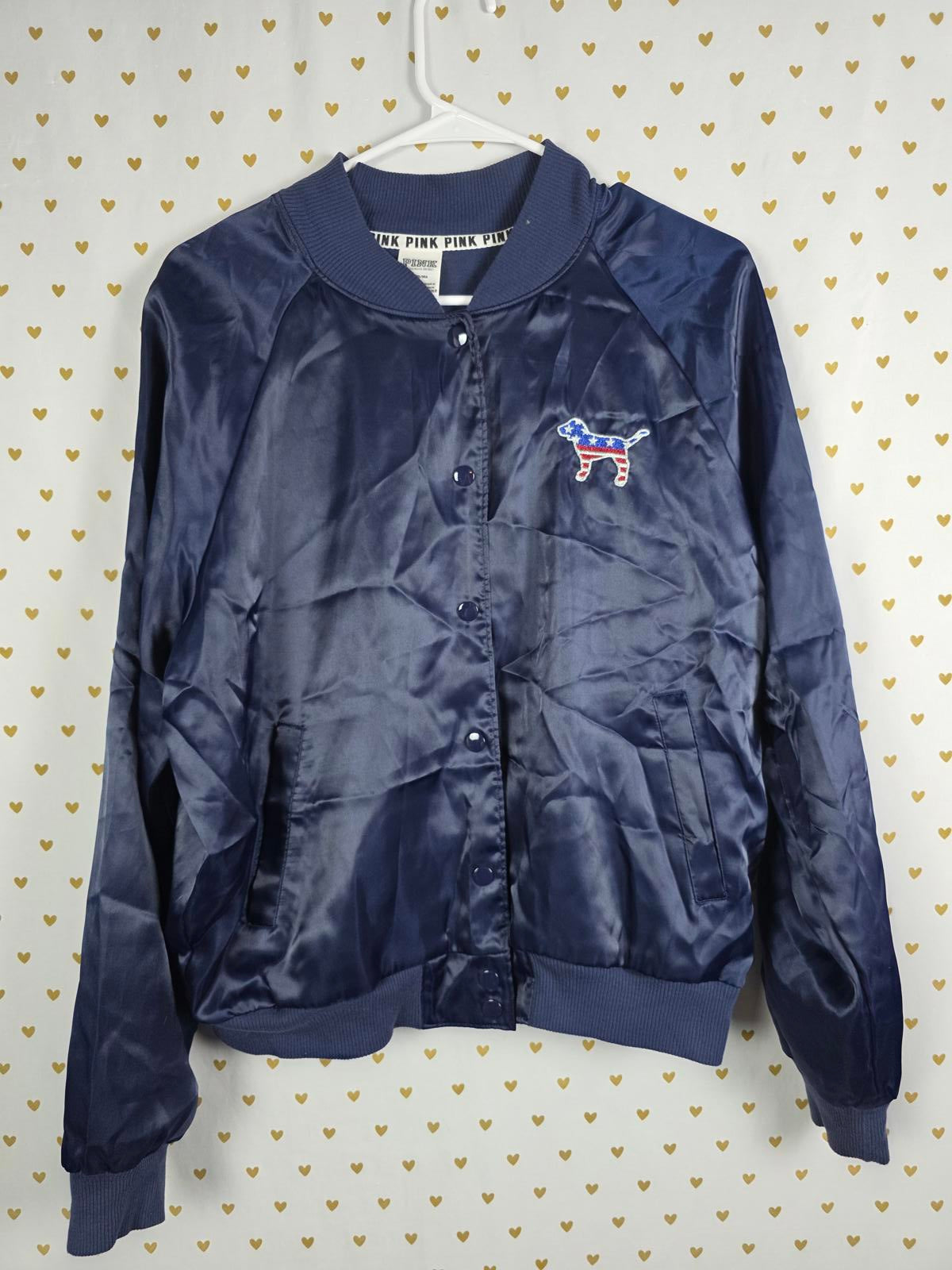 Victorias Secret Pink PATRIOTIC USA 'MERICA Bomber Jacket SATIN Medium