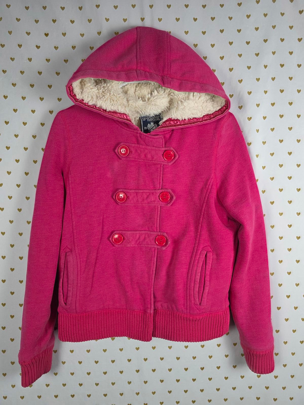 Victorias Secret Pink GRAIL Fur Lined LOVE Hoodie Double Breasted Y2K VTG jacket