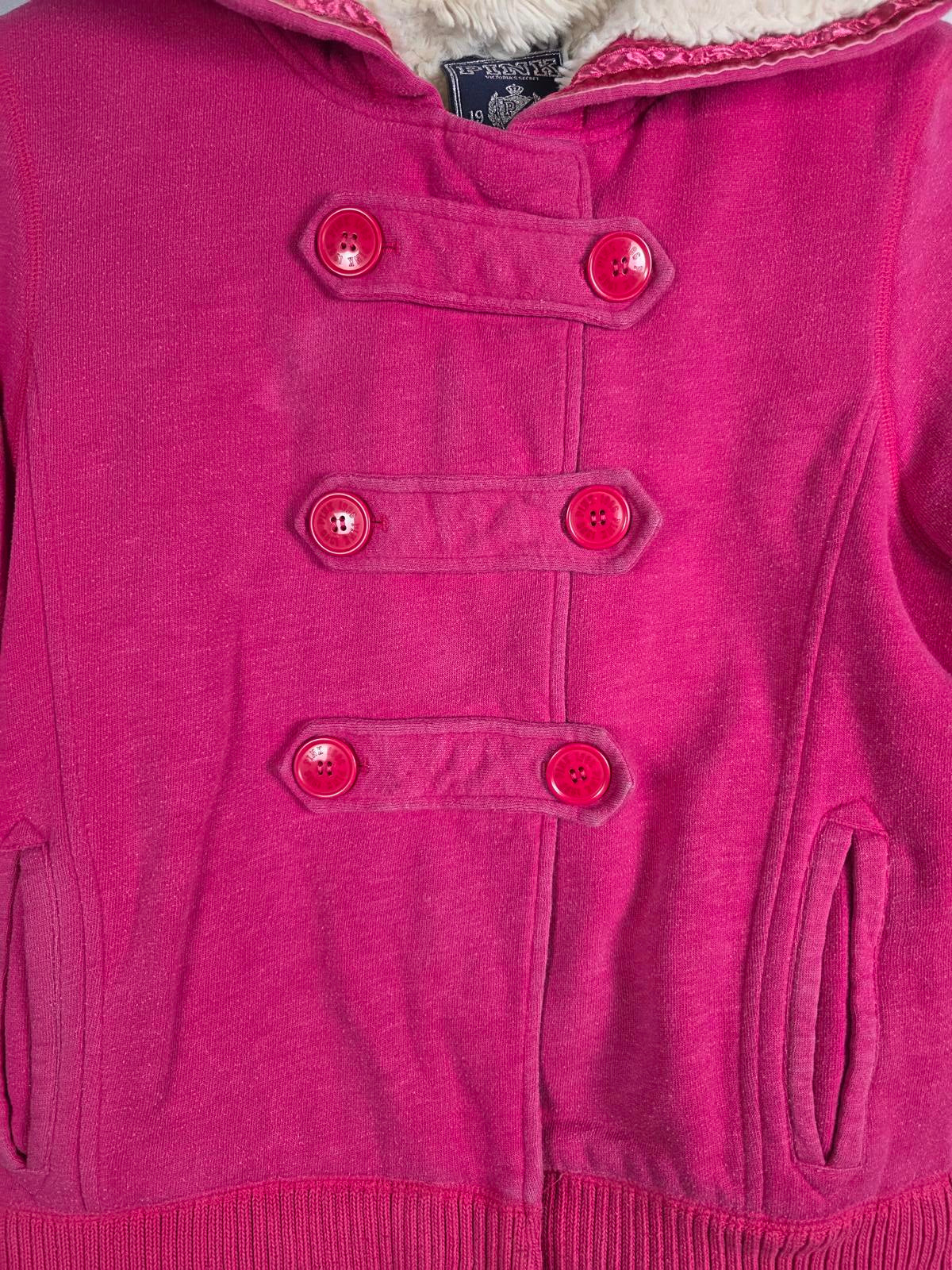 Victorias Secret Pink GRAIL Fur Lined LOVE Hoodie Double Breasted Y2K VTG jacket
