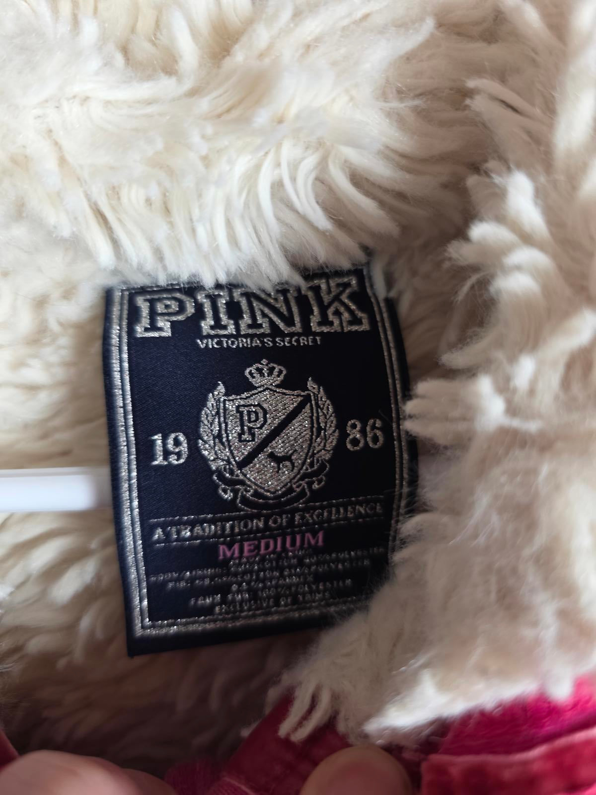 Victorias Secret Pink GRAIL Fur Lined LOVE Hoodie Double Breasted Y2K VTG jacket