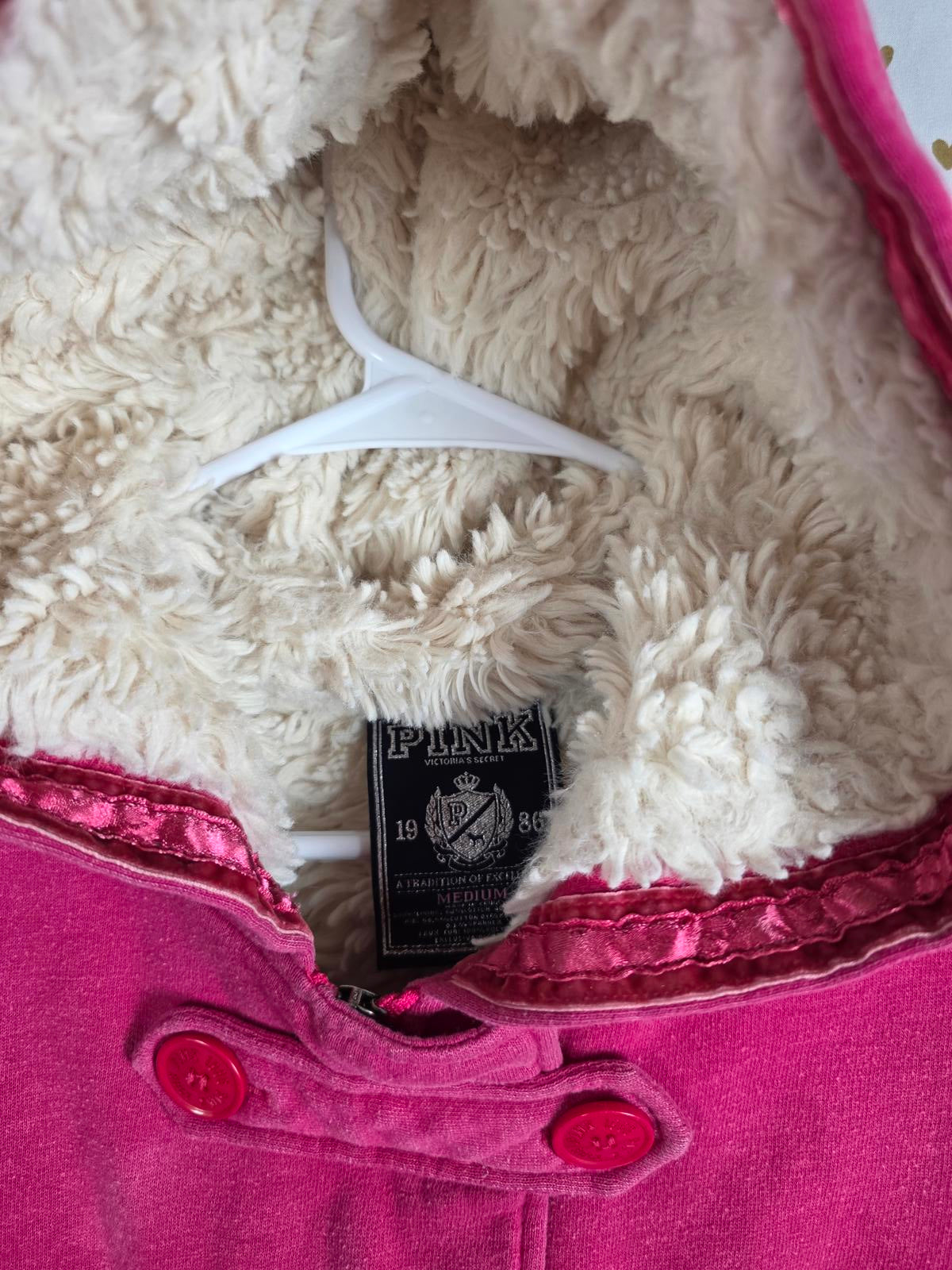 Victorias Secret Pink GRAIL Fur Lined LOVE Hoodie Double Breasted Y2K VTG jacket