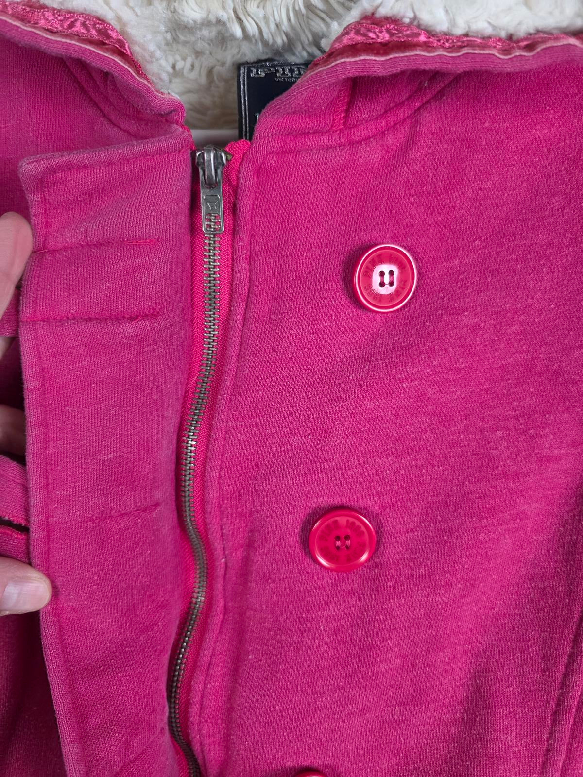 Victorias Secret Pink GRAIL Fur Lined LOVE Hoodie Double Breasted Y2K VTG jacket