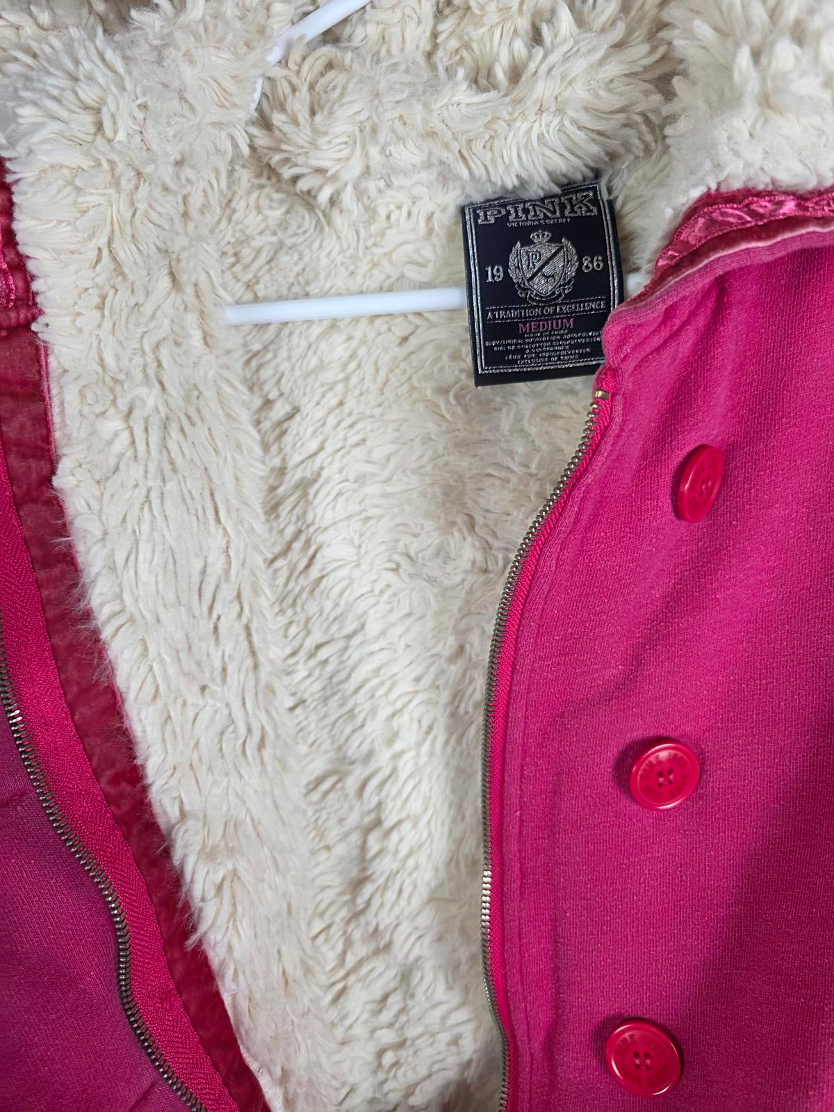Victorias Secret Pink GRAIL Fur Lined LOVE Hoodie Double Breasted Y2K VTG jacket