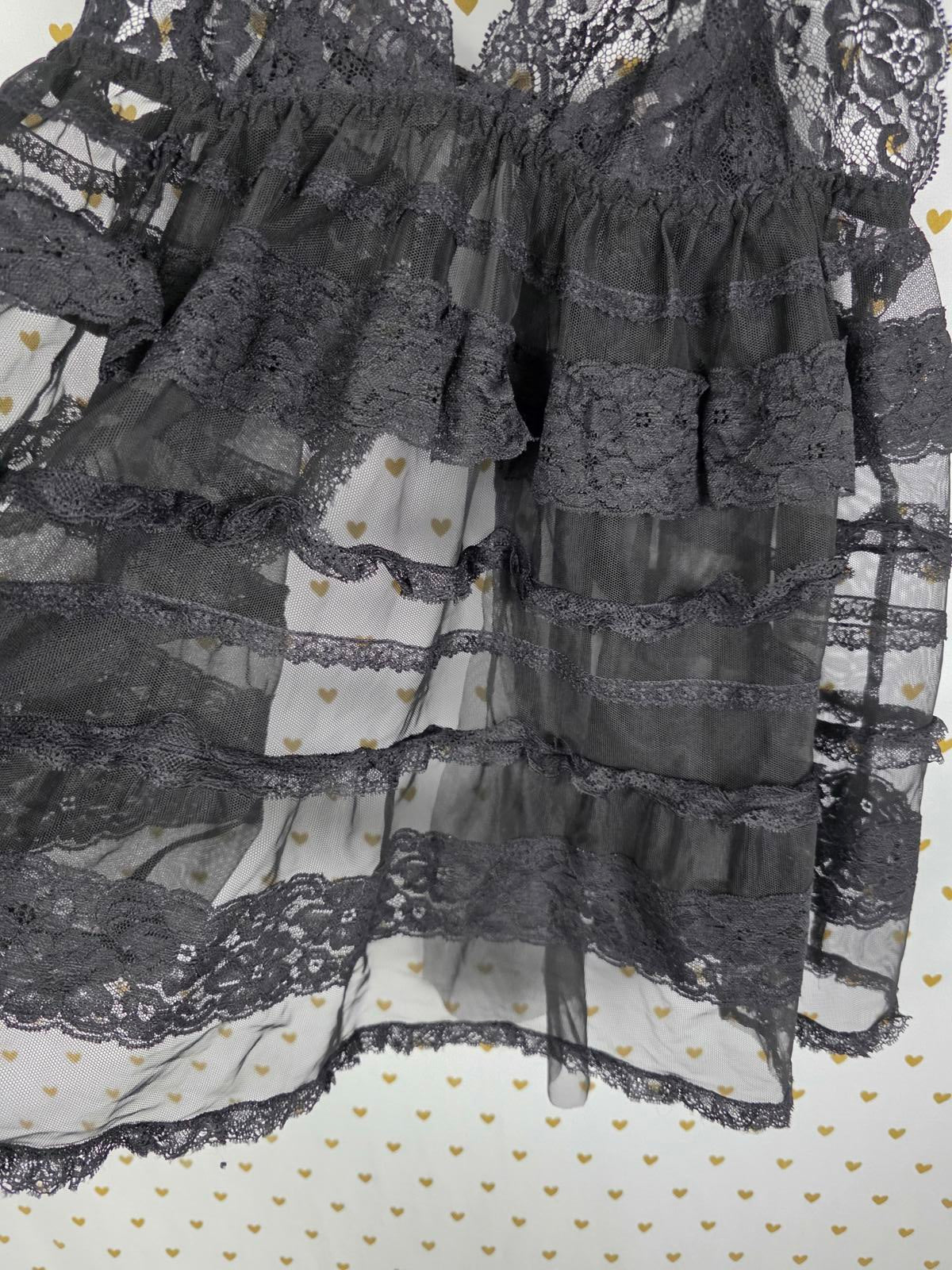 Victorias Secret Sheer Sexy Black babydoll Ruffled Open Lingerie LARGE
