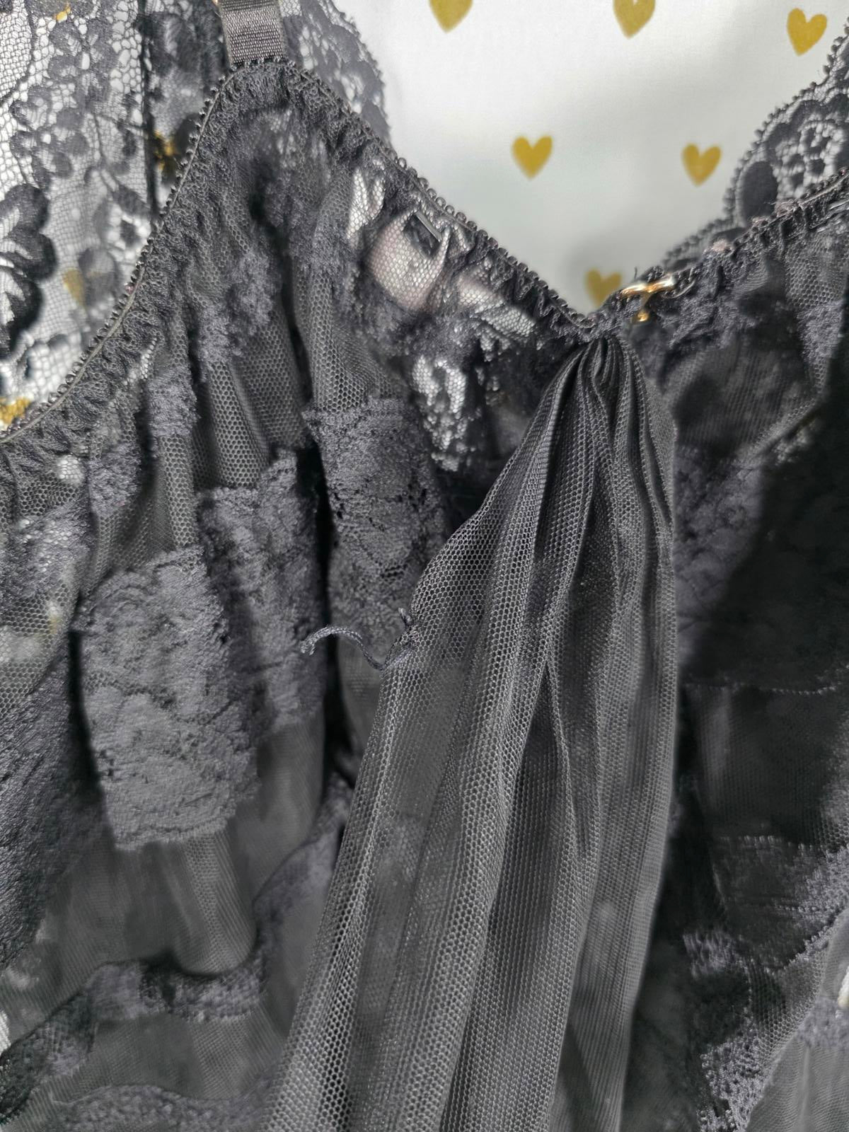 Victorias Secret Sheer Sexy Black babydoll Ruffled Open Lingerie LARGE