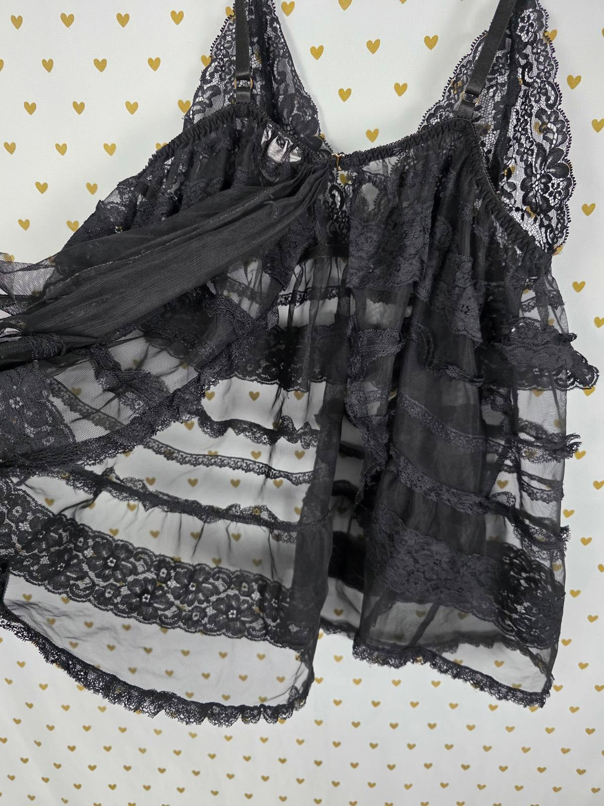 Victorias Secret Sheer Sexy Black babydoll Ruffled Open Lingerie LARGE