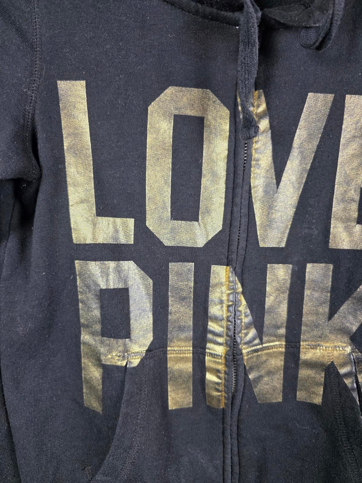 Victorias Secret Pink BLING GOLD CHEETAH Logo Hoodie Jacket Full Zip VTG XS