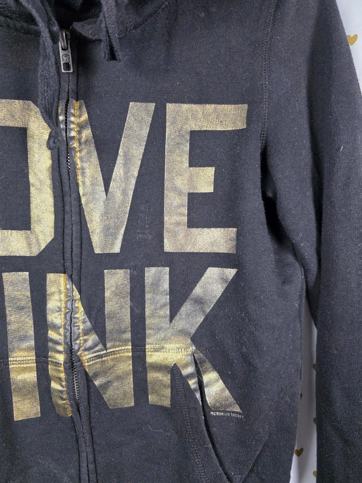 Victorias Secret Pink BLING GOLD CHEETAH Logo Hoodie Jacket Full Zip VTG XS