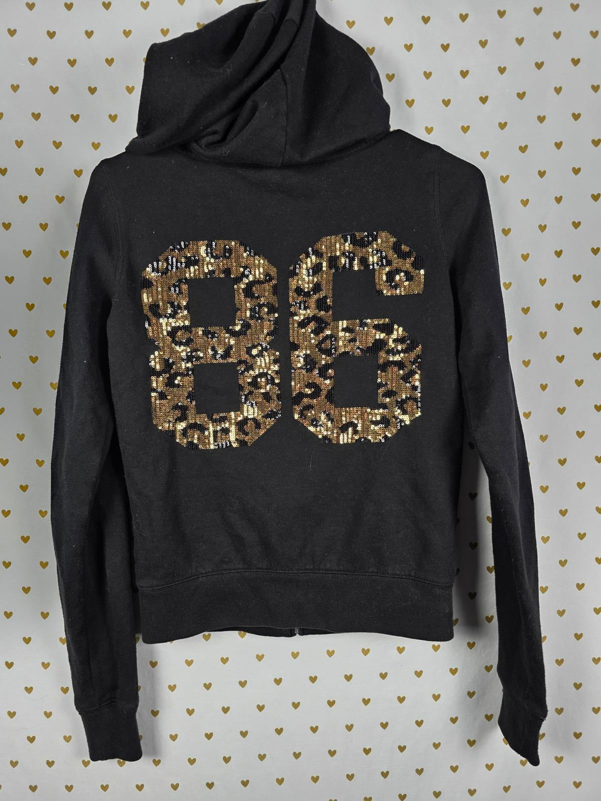 Victorias Secret Pink BLING GOLD CHEETAH Logo Hoodie Jacket Full Zip VTG XS