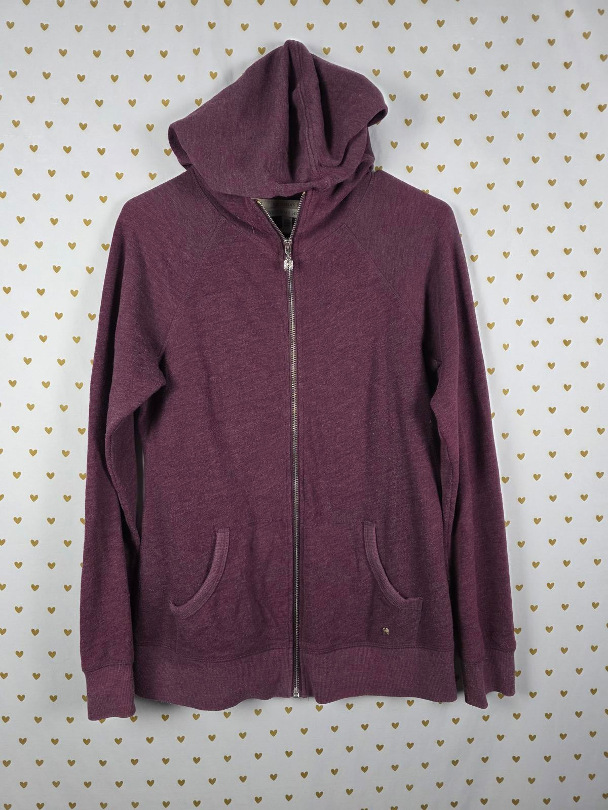 Victorias Secret BLING HEART Full Zip HTF hoodie Maroon Jacket MEDIUM