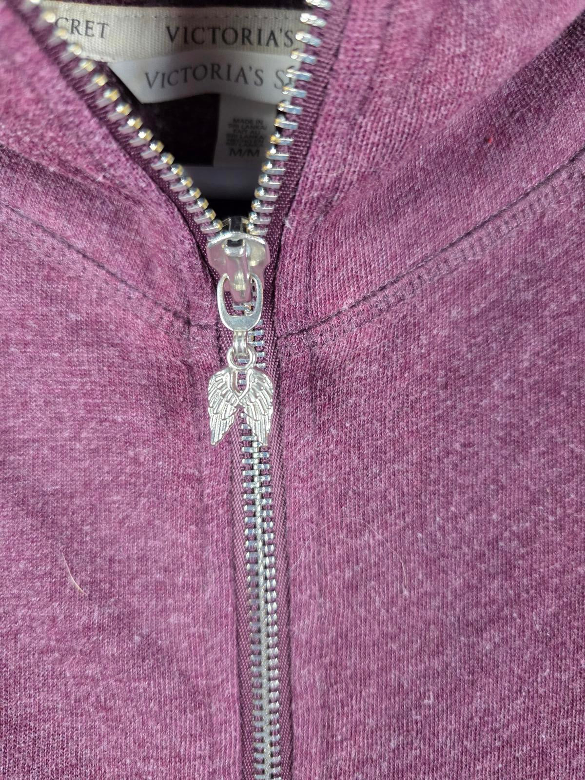 Victorias Secret BLING HEART Full Zip HTF hoodie Maroon Jacket MEDIUM