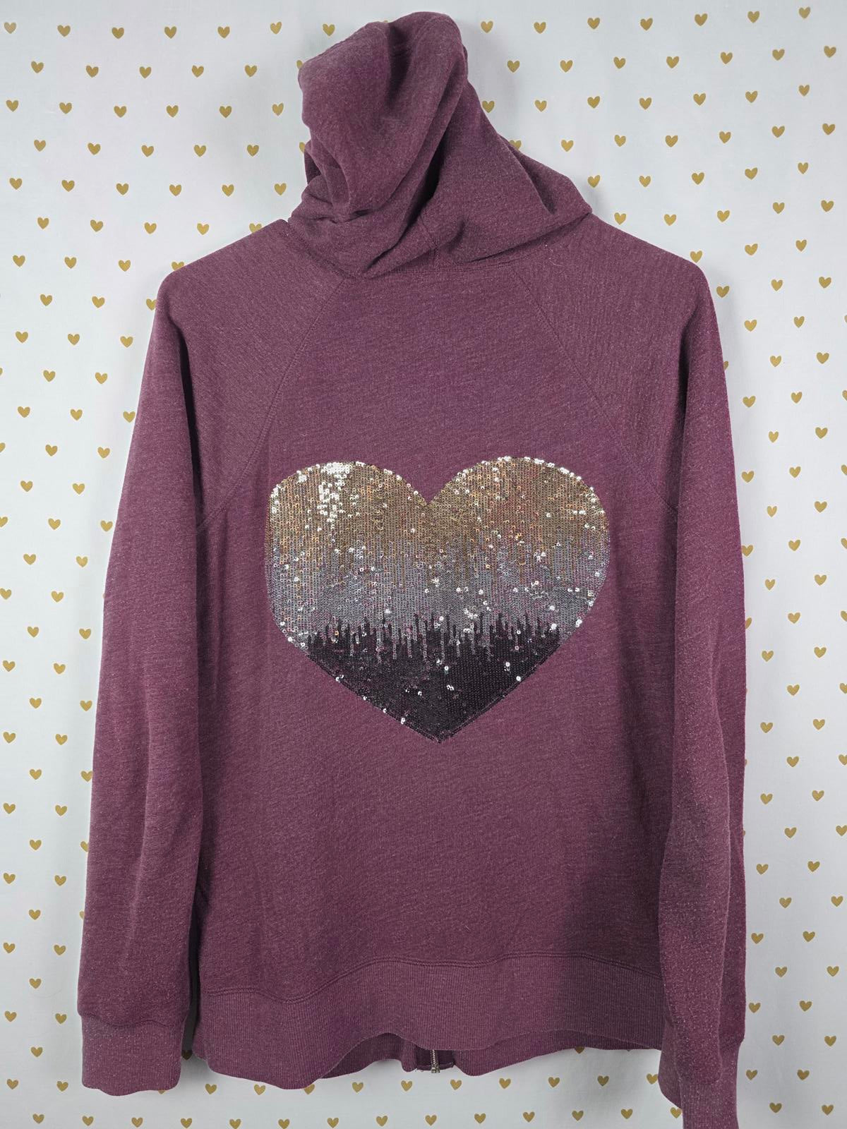 Victorias Secret BLING HEART Full Zip HTF hoodie Maroon Jacket MEDIUM