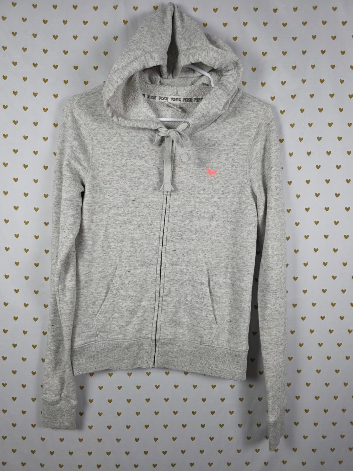 Victorias Secret Pink CUTE EMBROIDERED Grey Hoodie Jacket Coat  XS