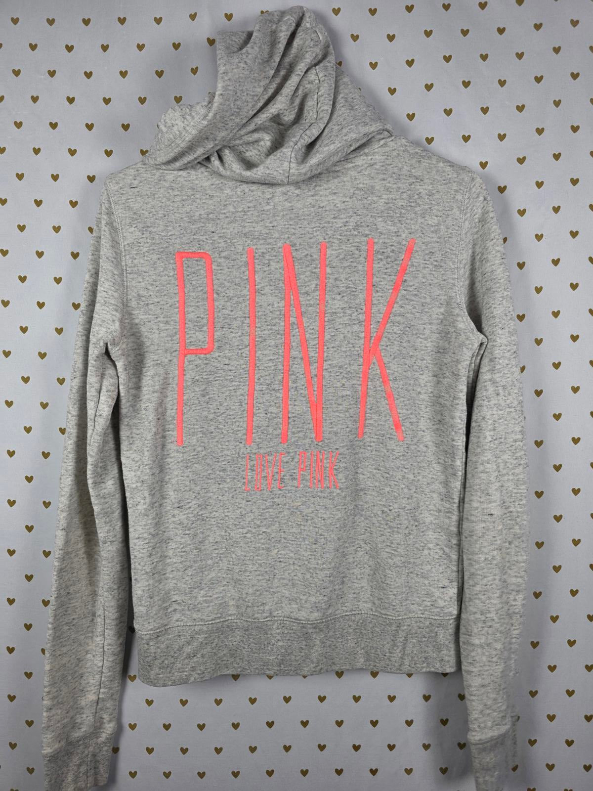 Victorias Secret Pink CUTE EMBROIDERED Grey Hoodie Jacket Coat  XS