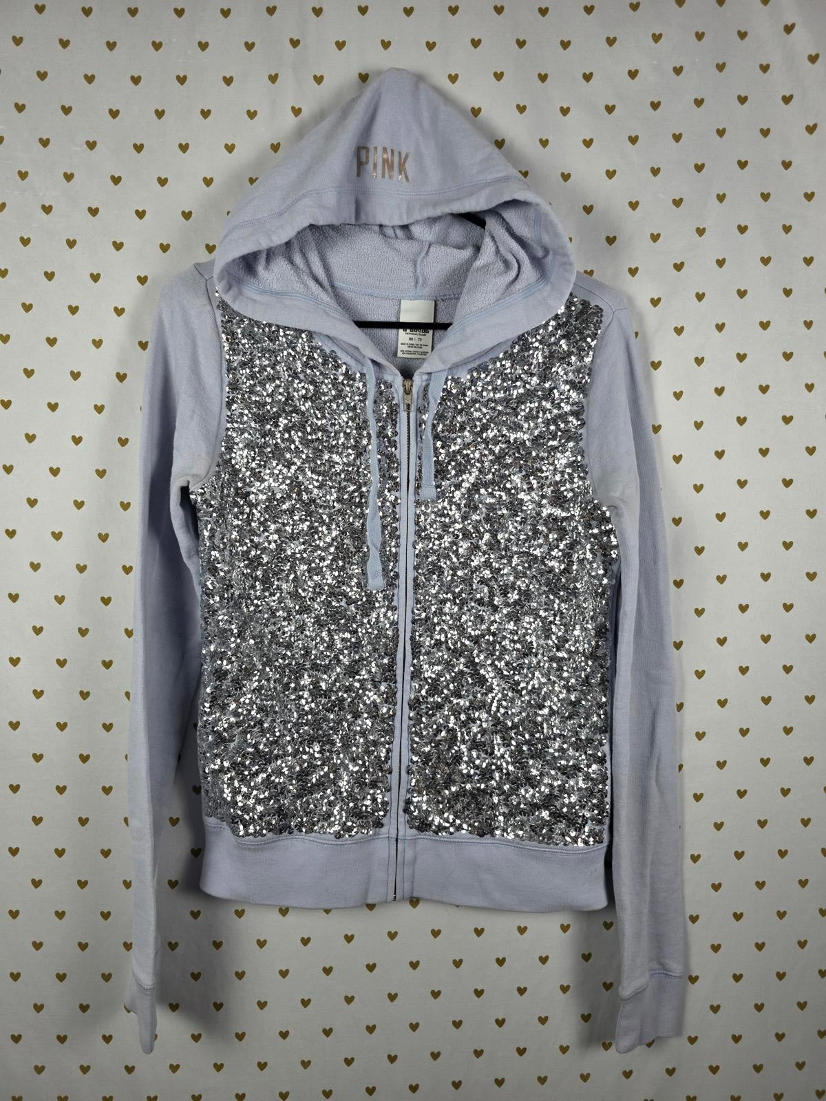 Victoria's Secret PINK Fashion Show Silver Sequin Bling Hoodie XS RARE