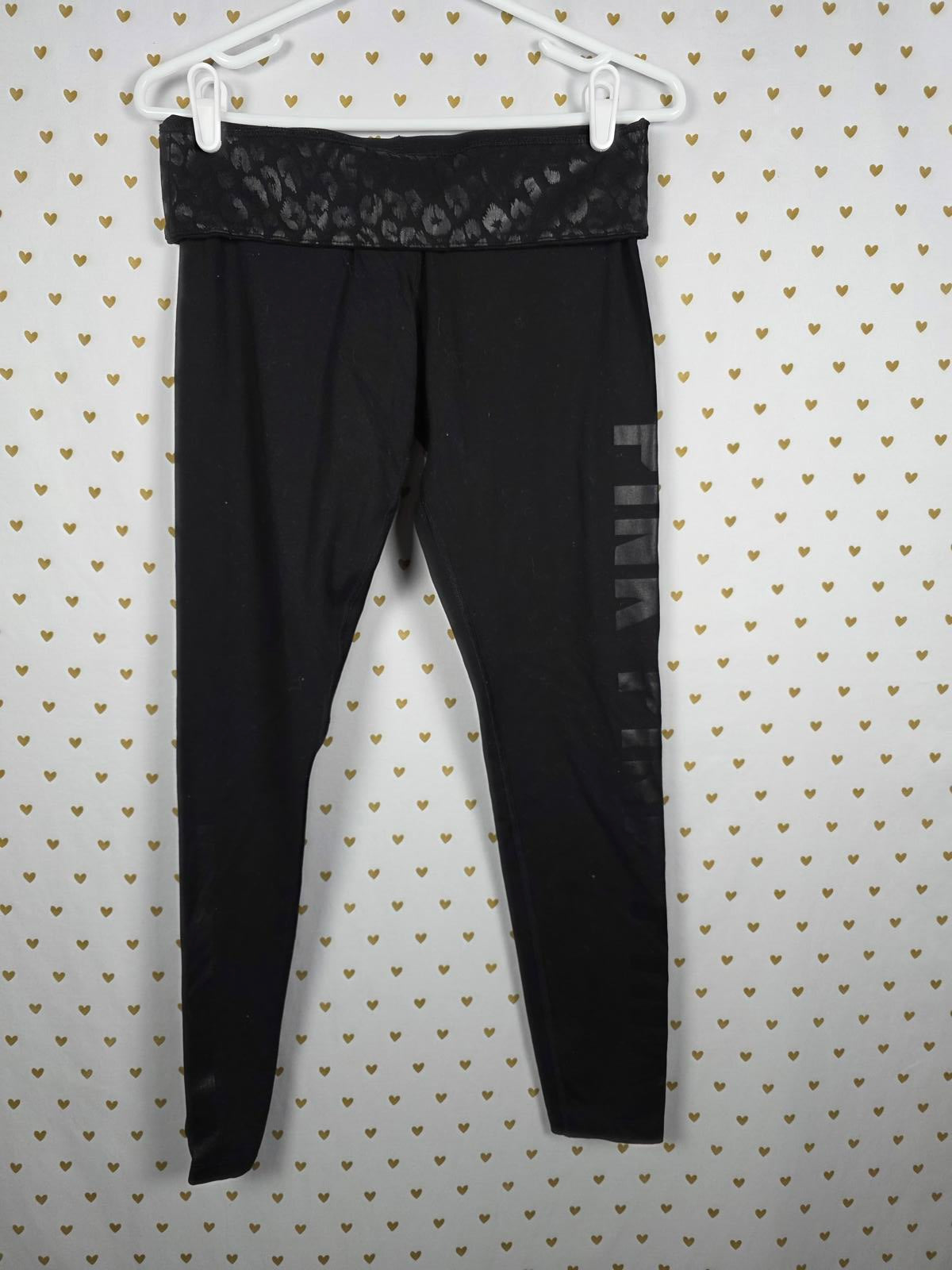 Victorias Secret PINK LEOPARD CHEETAH reversible FOLDOVER Leggings Yoga MEDIUM