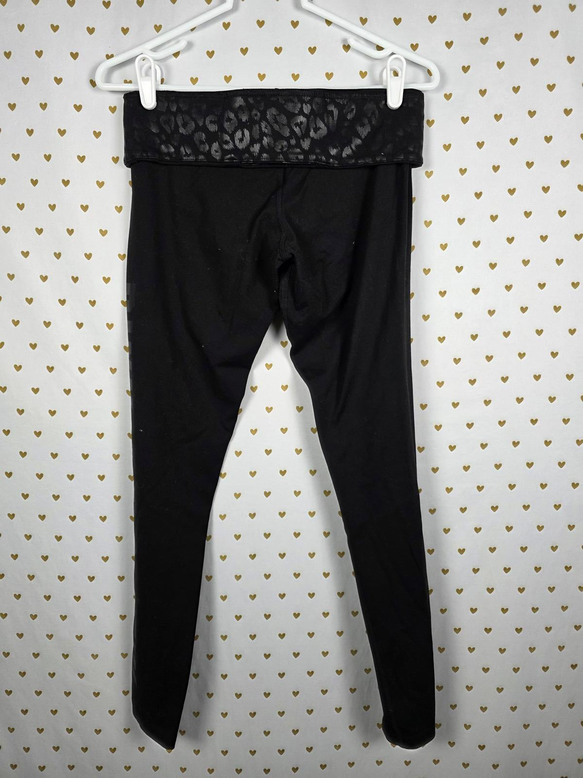 Victorias Secret PINK LEOPARD CHEETAH reversible FOLDOVER Leggings Yoga MEDIUM