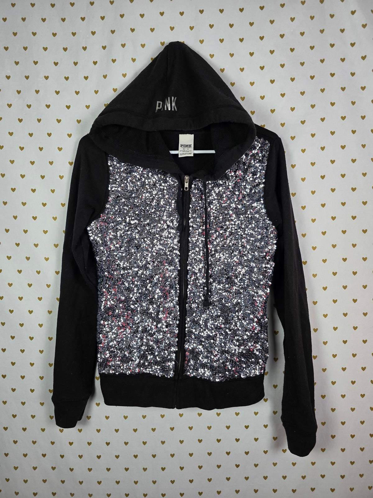Victoria's Secret PINK Fashion Show Silver Sequin Bling Hoodie XS RARE