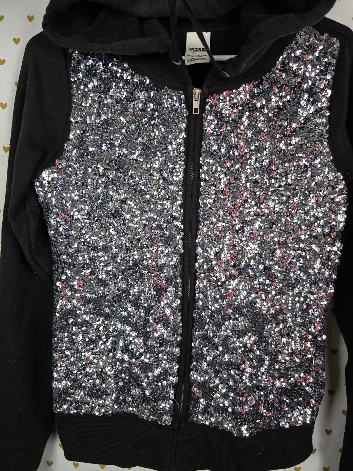 Victoria's Secret PINK Fashion Show Silver Sequin Bling Hoodie XS RARE
