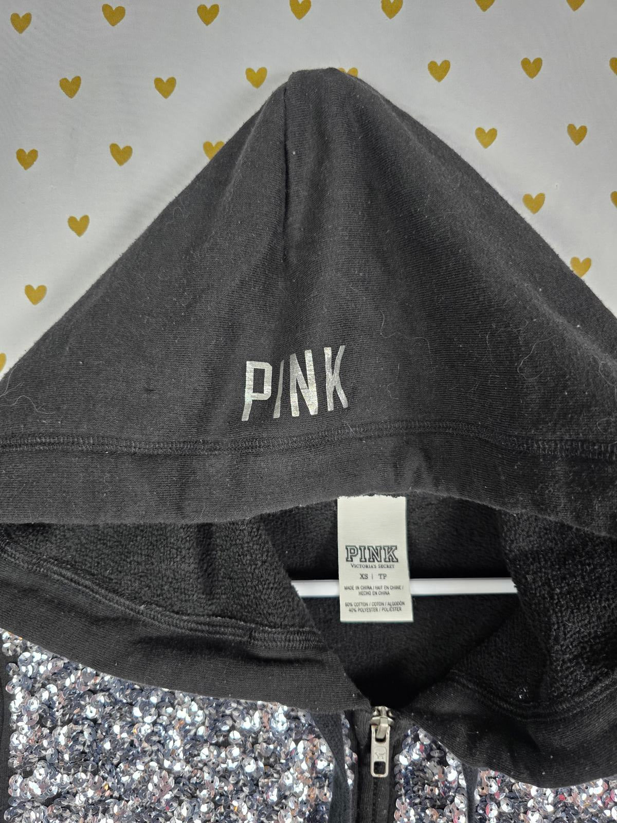 Victoria's Secret PINK Fashion Show Silver Sequin Bling Hoodie XS RARE