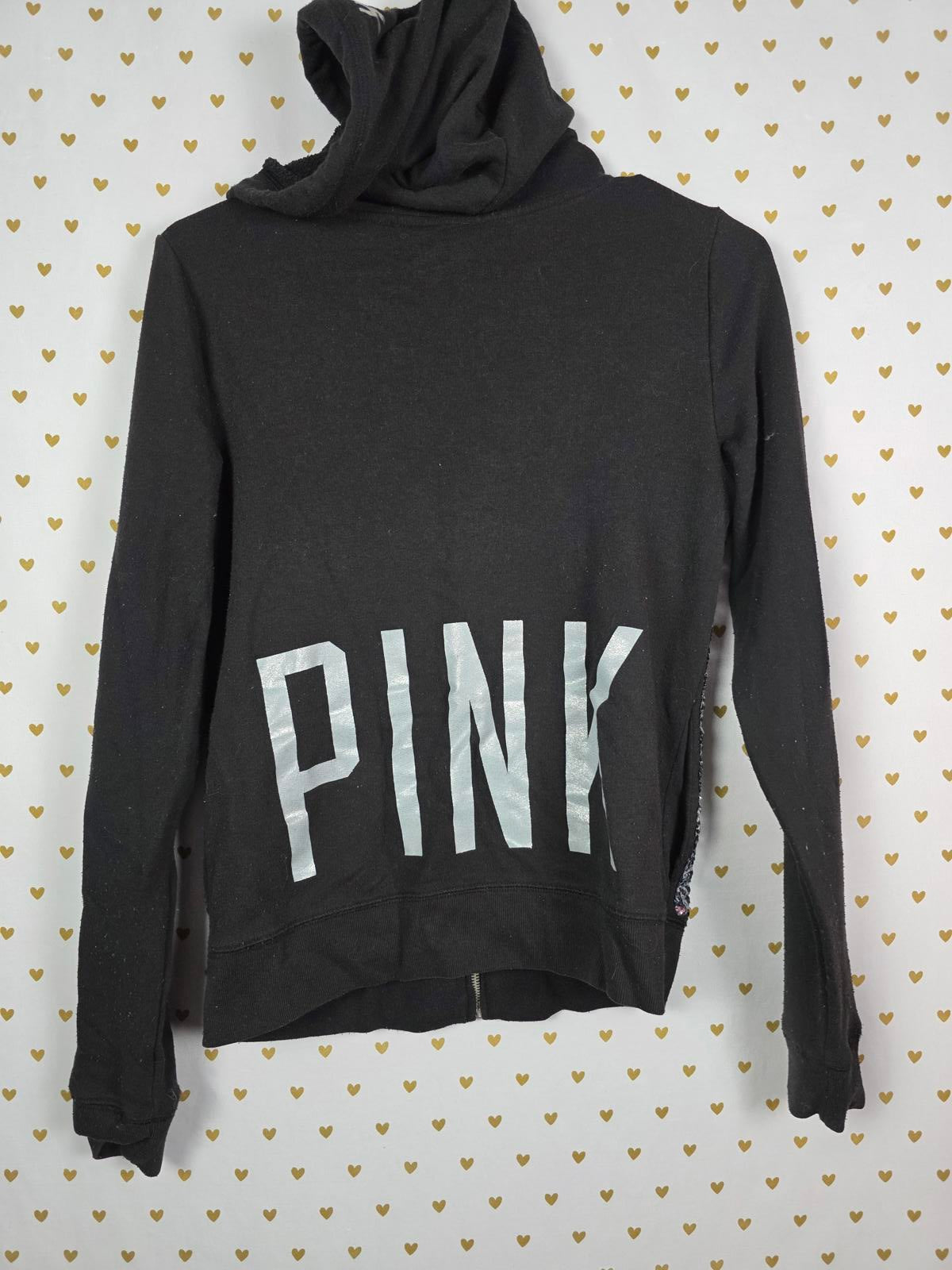 Victoria's Secret PINK Fashion Show Silver Sequin Bling Hoodie XS RARE