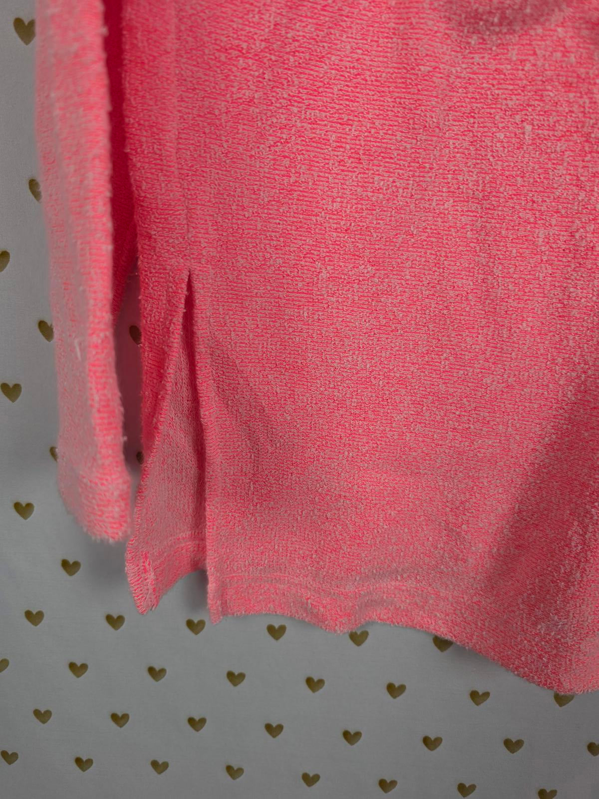 Victorias Secret Pink Fuzzy Boucle Hooded Neon Lace Up LOVE Sweater Shirt SMALL