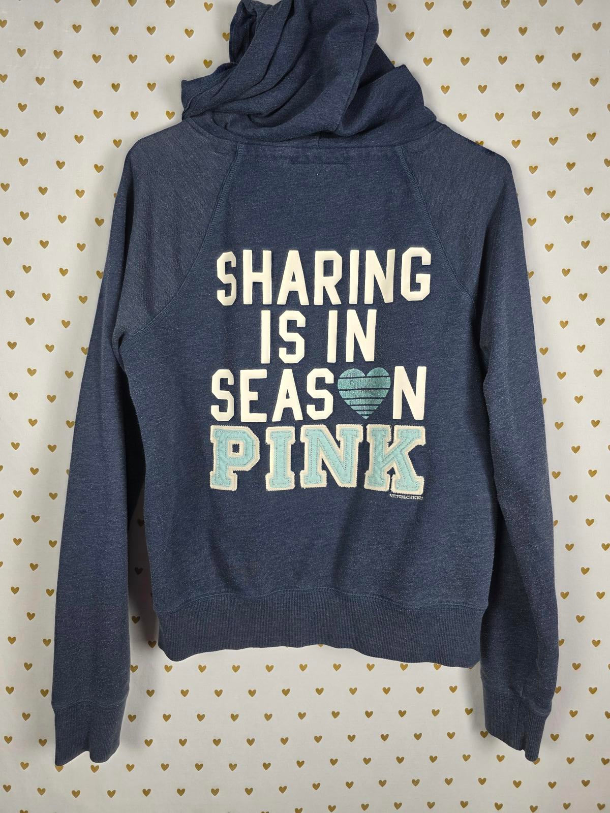 Victorias Secret Pink SHARING IS IN SEASON RARE VTG Hoodie Sweater LARGE