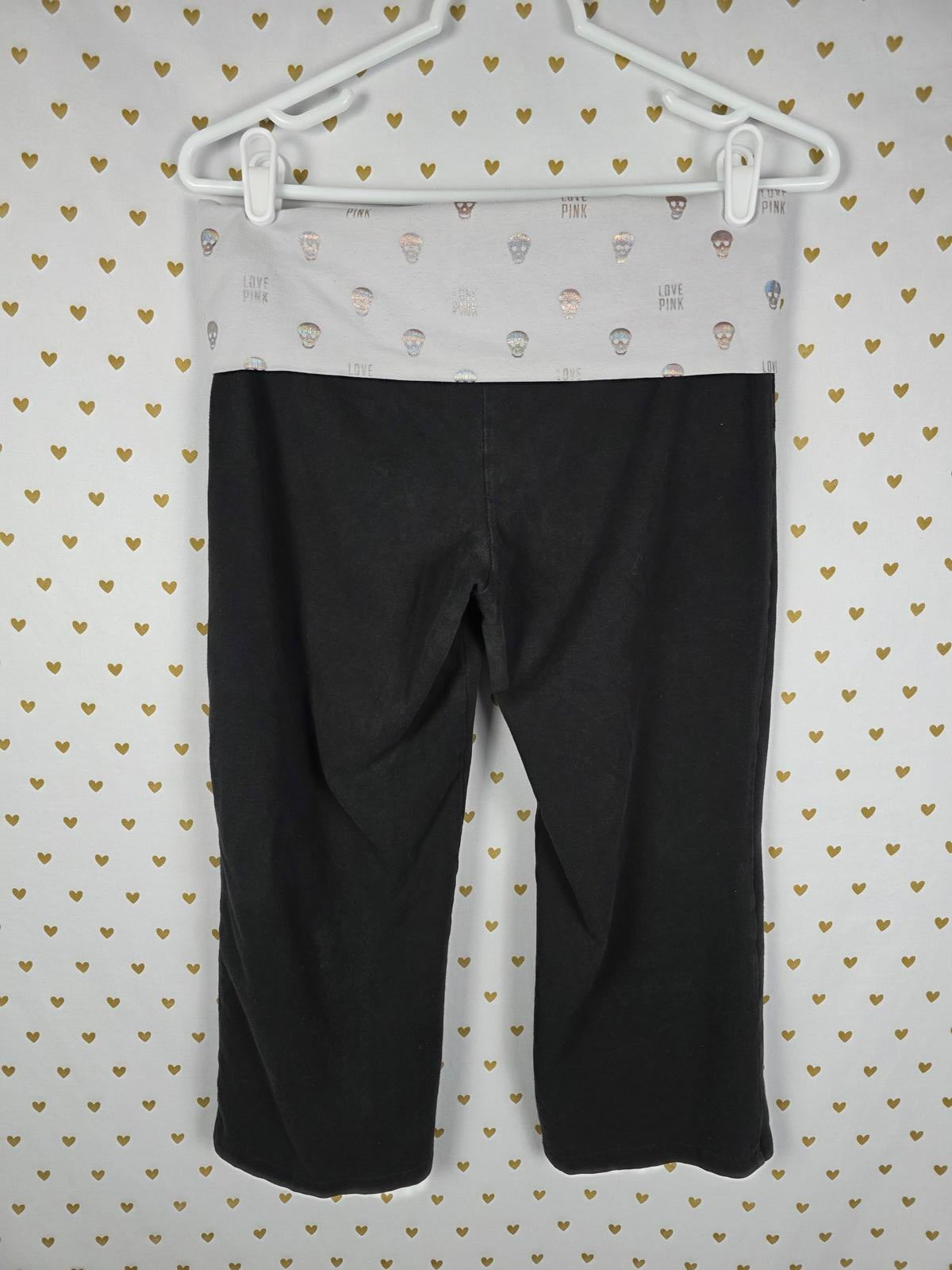 Victorias Secret PINK RARE SKULL Yoga Pants 2013 Capri FOLDOVER Medium