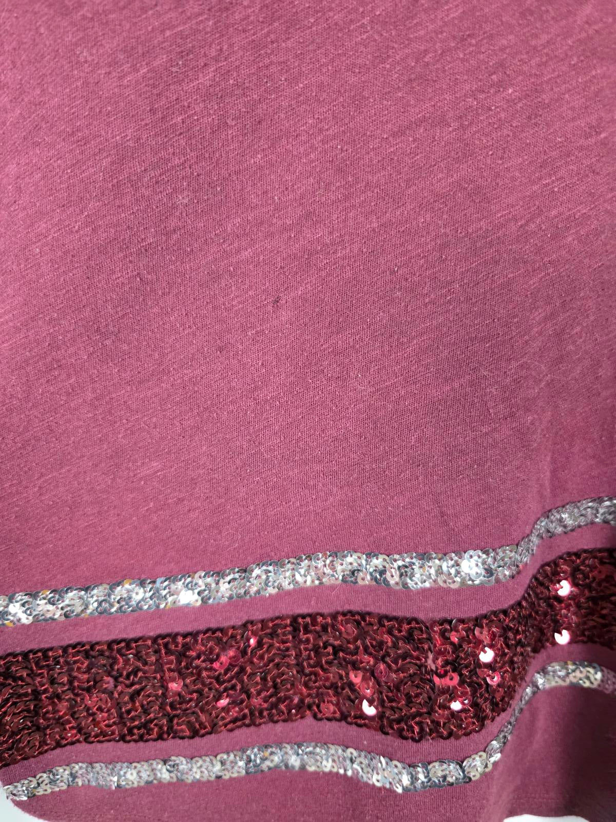 Victorias Secret PINK Maroon Long sleeve V Neck Tee Shirt Sequined SMALL