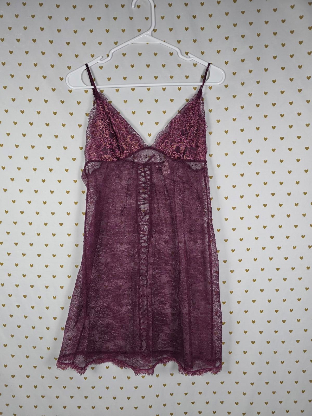 Victorias Secret Sexy Lace Cutout Sheer Nightie Lingerie LARGE Lace Up