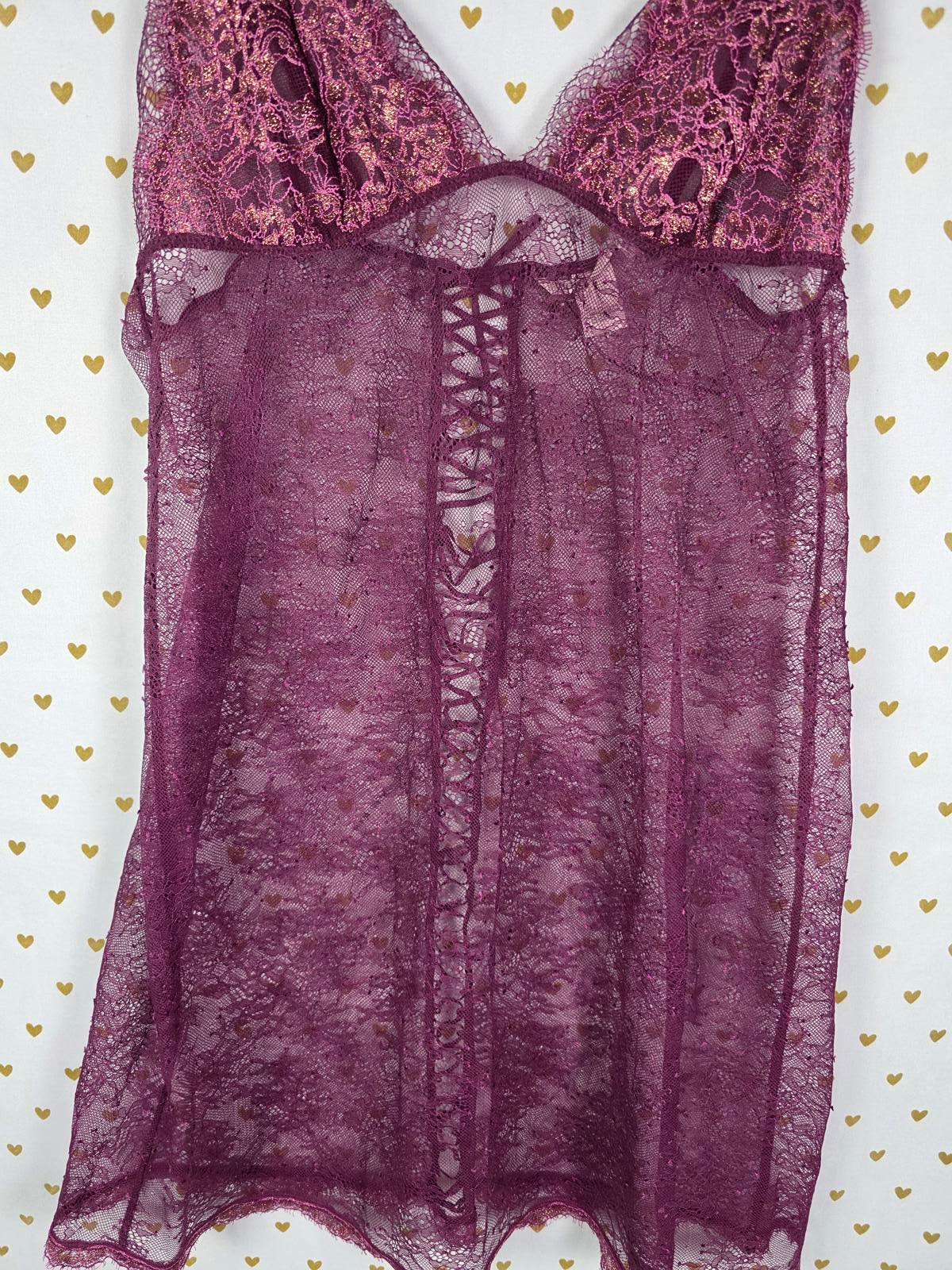 Victorias Secret Sexy Lace Cutout Sheer Nightie Lingerie LARGE Lace Up