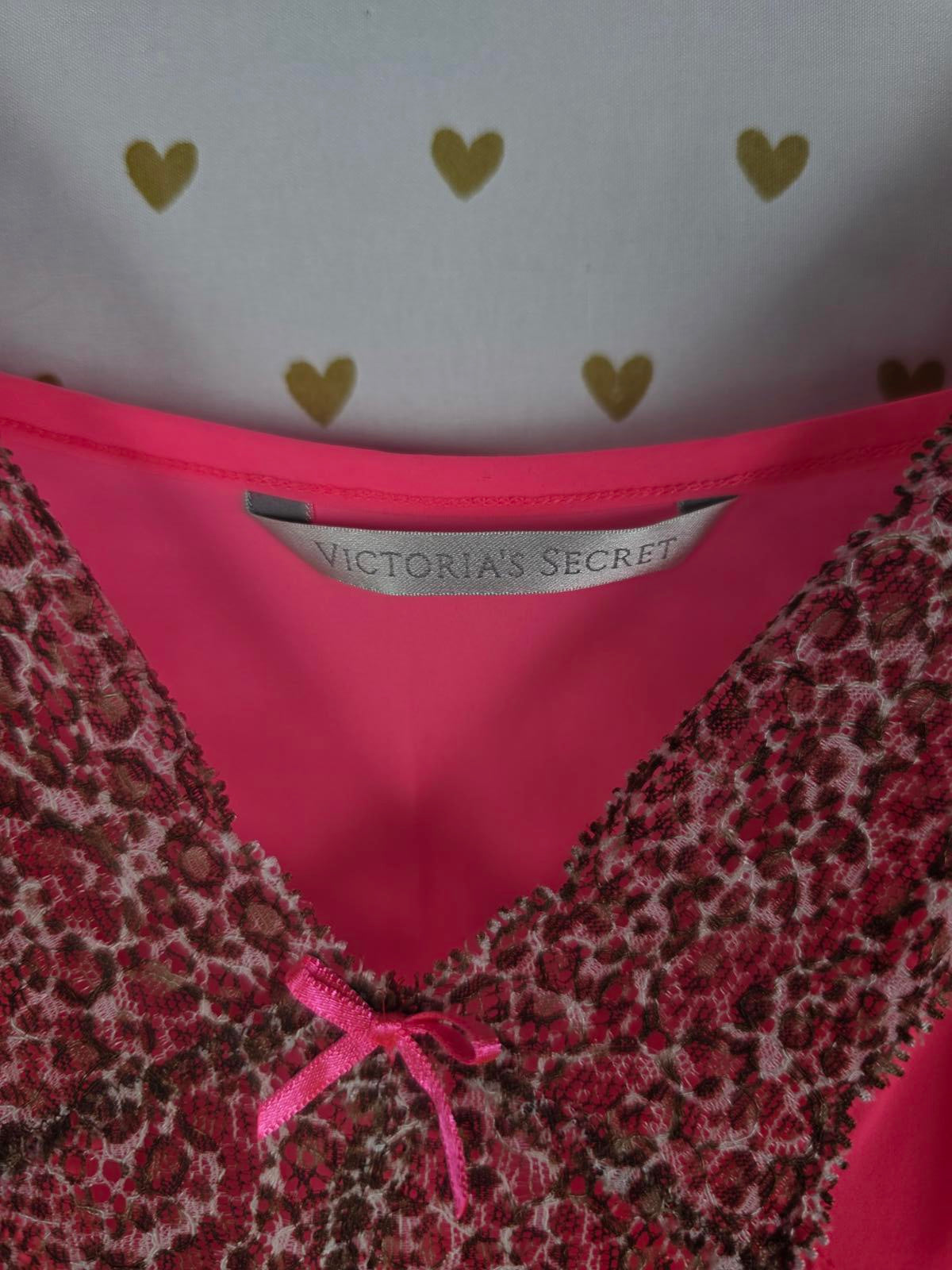 Victorias Secret Sexy Neon Satin Leopard Print Lace Chemise Slip Nightie SMALL