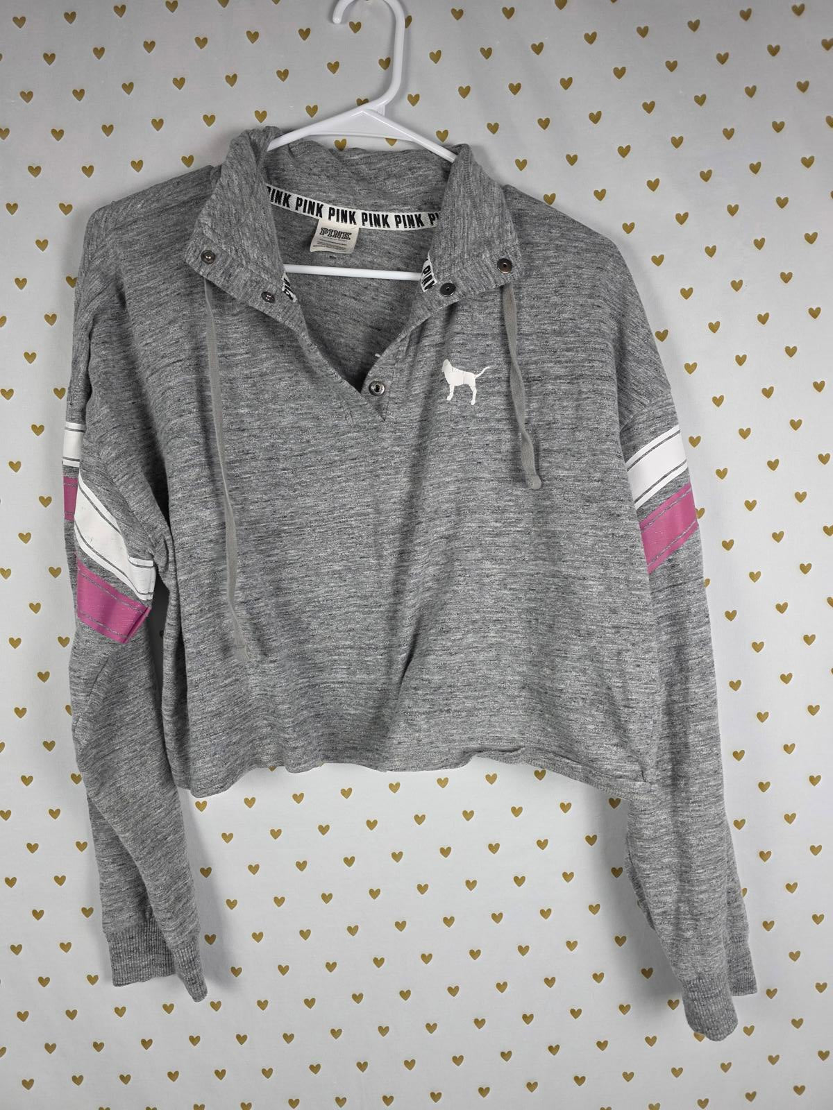 Victorias Secret PINK Cropped Button Quarter V Neck Long sleeve Tee shirt XS