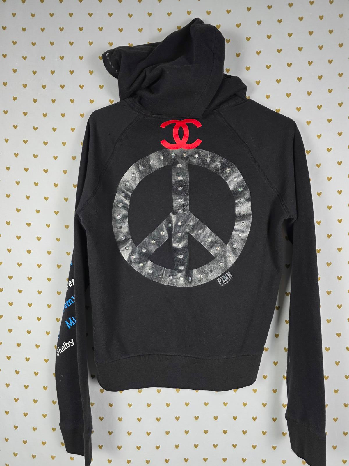 Victorias Secret Pink RARE PEACE HEART ON MY SLEEVE Hoodie Jacket Large