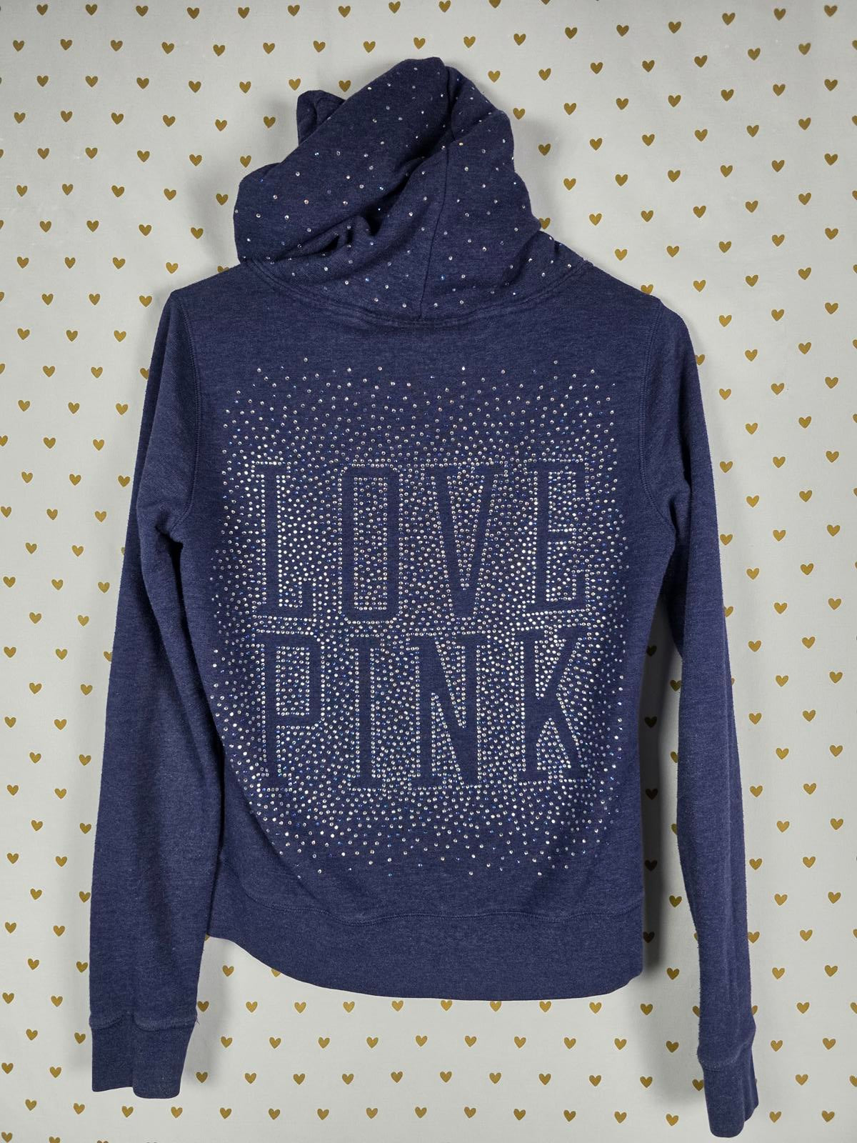 Victorias Secret Pink STUDDED BLING Rhinestone Hoodie Jacket Blue XS