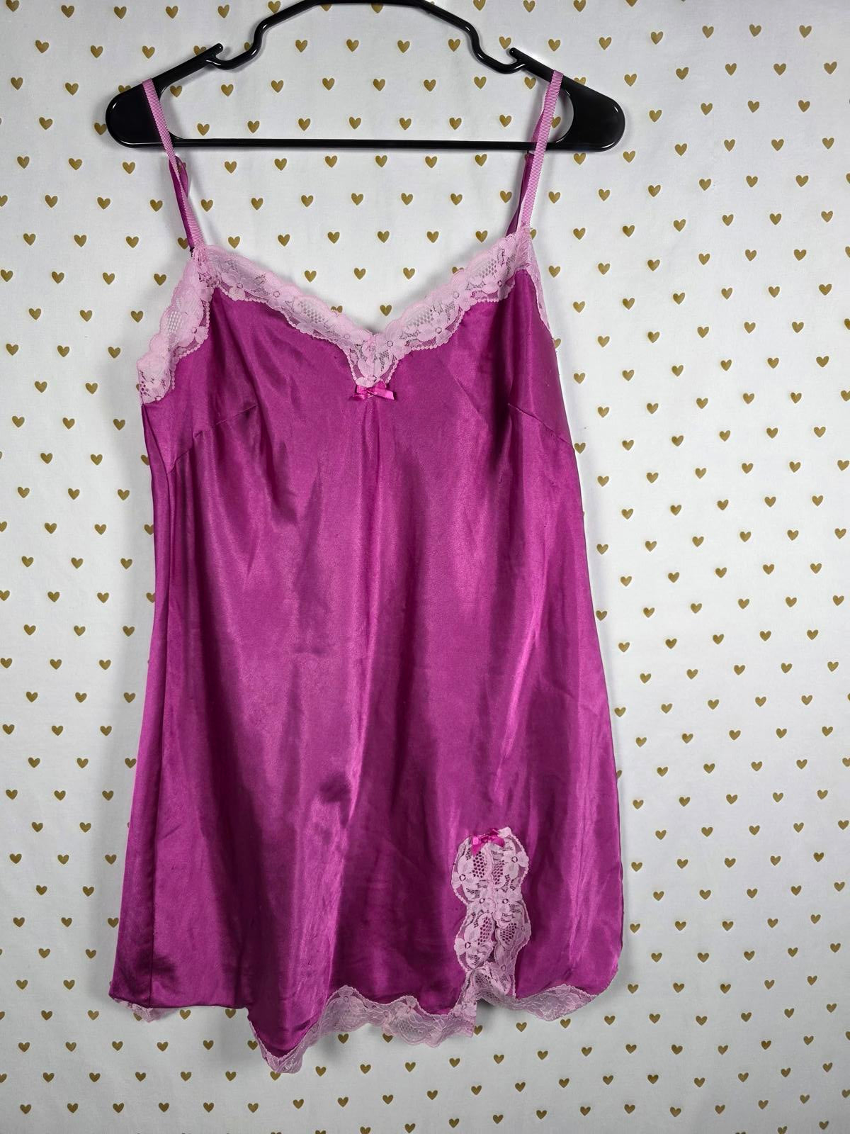 Victorias Secret Silky Purple Satin Lace Lined Chemise Slip Lingerie LARGE