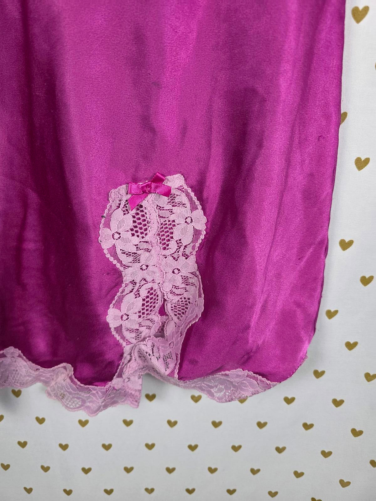 Victorias Secret Silky Purple Satin Lace Lined Chemise Slip Lingerie LARGE