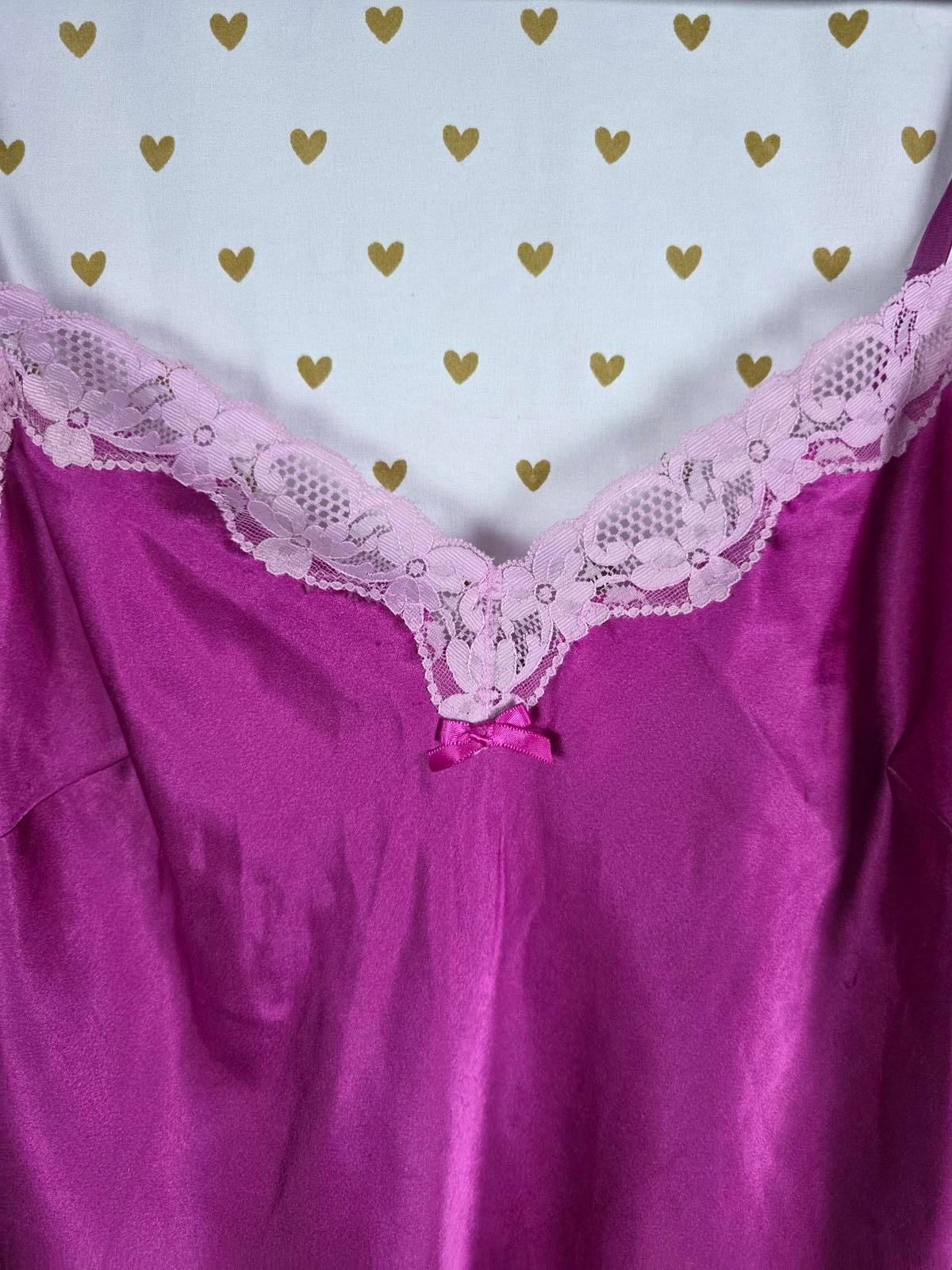 Victorias Secret Silky Purple Satin Lace Lined Chemise Slip Lingerie LARGE