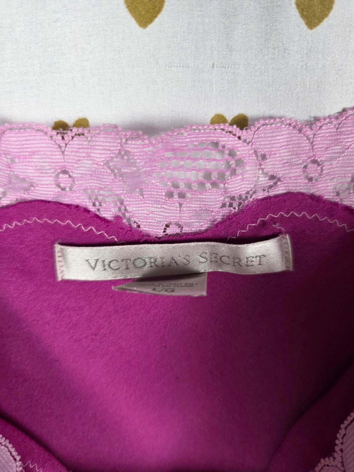 Victorias Secret Silky Purple Satin Lace Lined Chemise Slip Lingerie LARGE