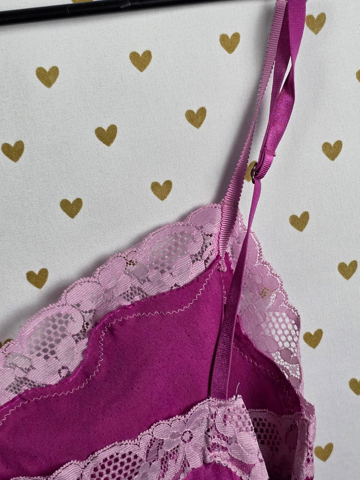 Victorias Secret Silky Purple Satin Lace Lined Chemise Slip Lingerie LARGE