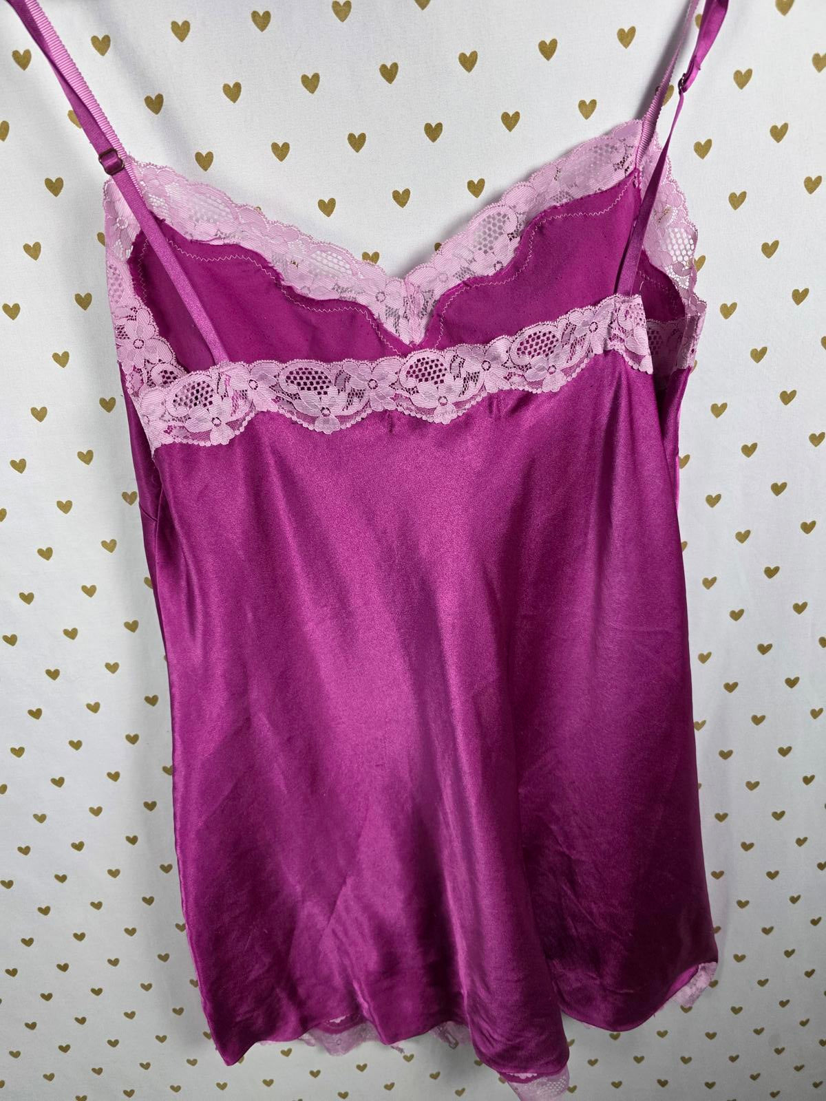 Victorias Secret Silky Purple Satin Lace Lined Chemise Slip Lingerie LARGE