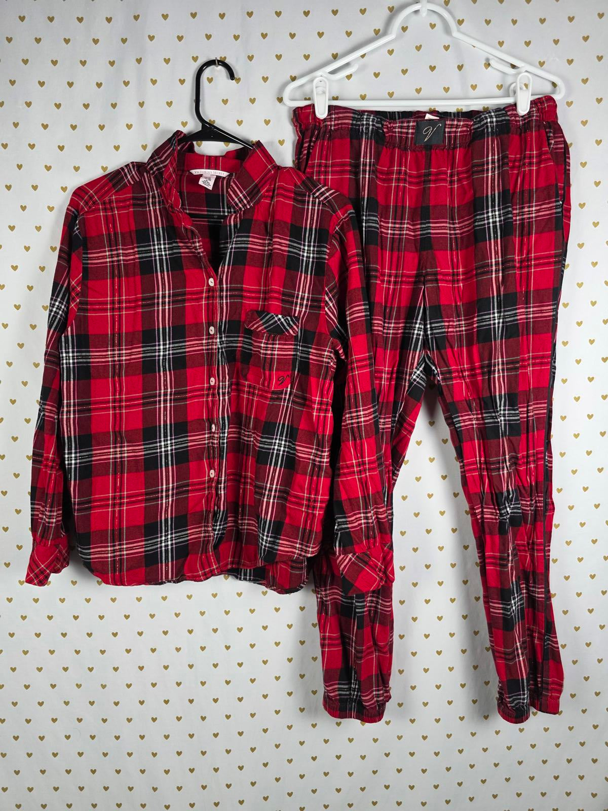 Victorias Secret PLAID Sleep Pajama Set Pants Button down Top Sleep 2pc  MEDIUM
